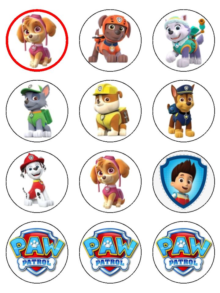 Edible Cupcake Toppers - Paw Patrol Characters & Logo – Skysies Cakes