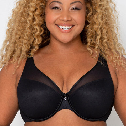 Women's Curvy Couture 1341 Beautiful Bliss Lace Unlined Underwire Bra  (Black 44H) 