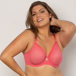 Curvy Couture Sheer Mesh Unlined UW Bra Sun Kissed Coral