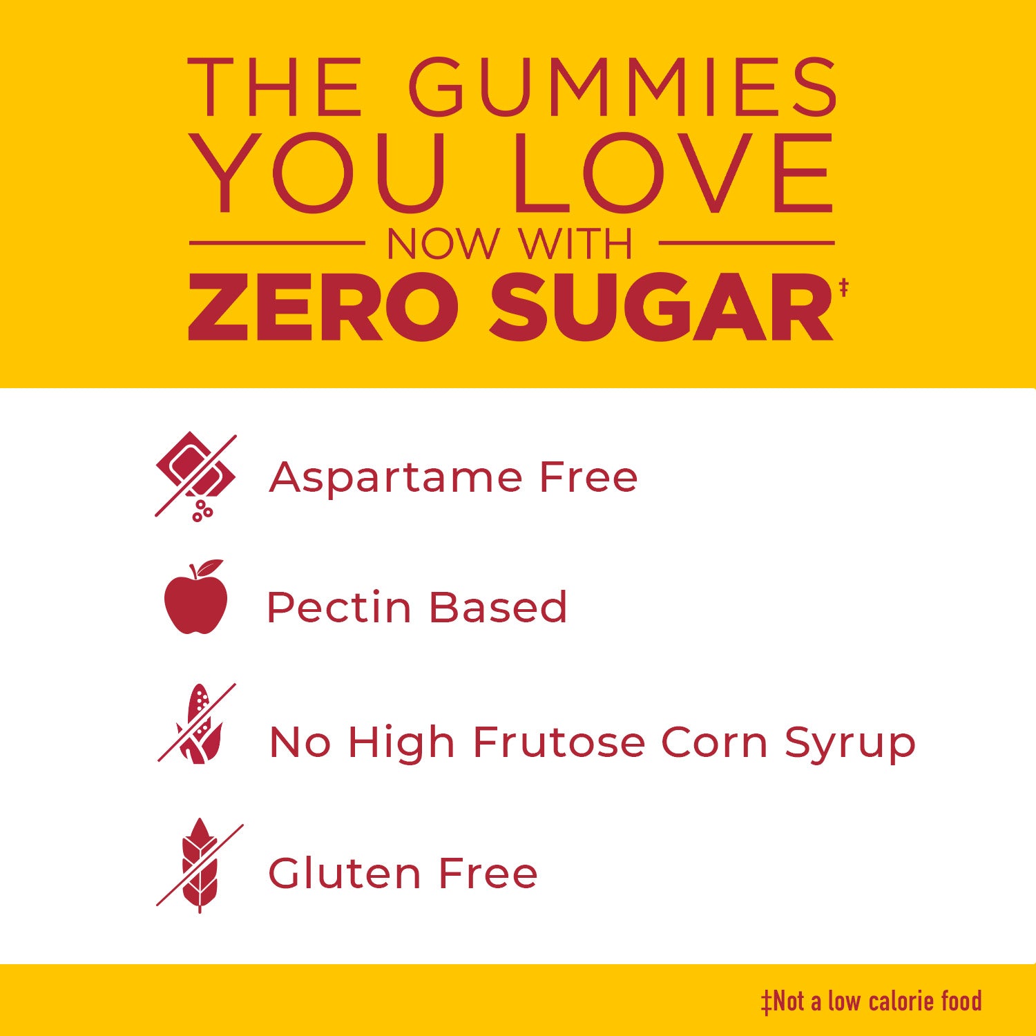 Zero Sugar‡ Gummies are pectin-based, not gelatin-based, and are aspartame free