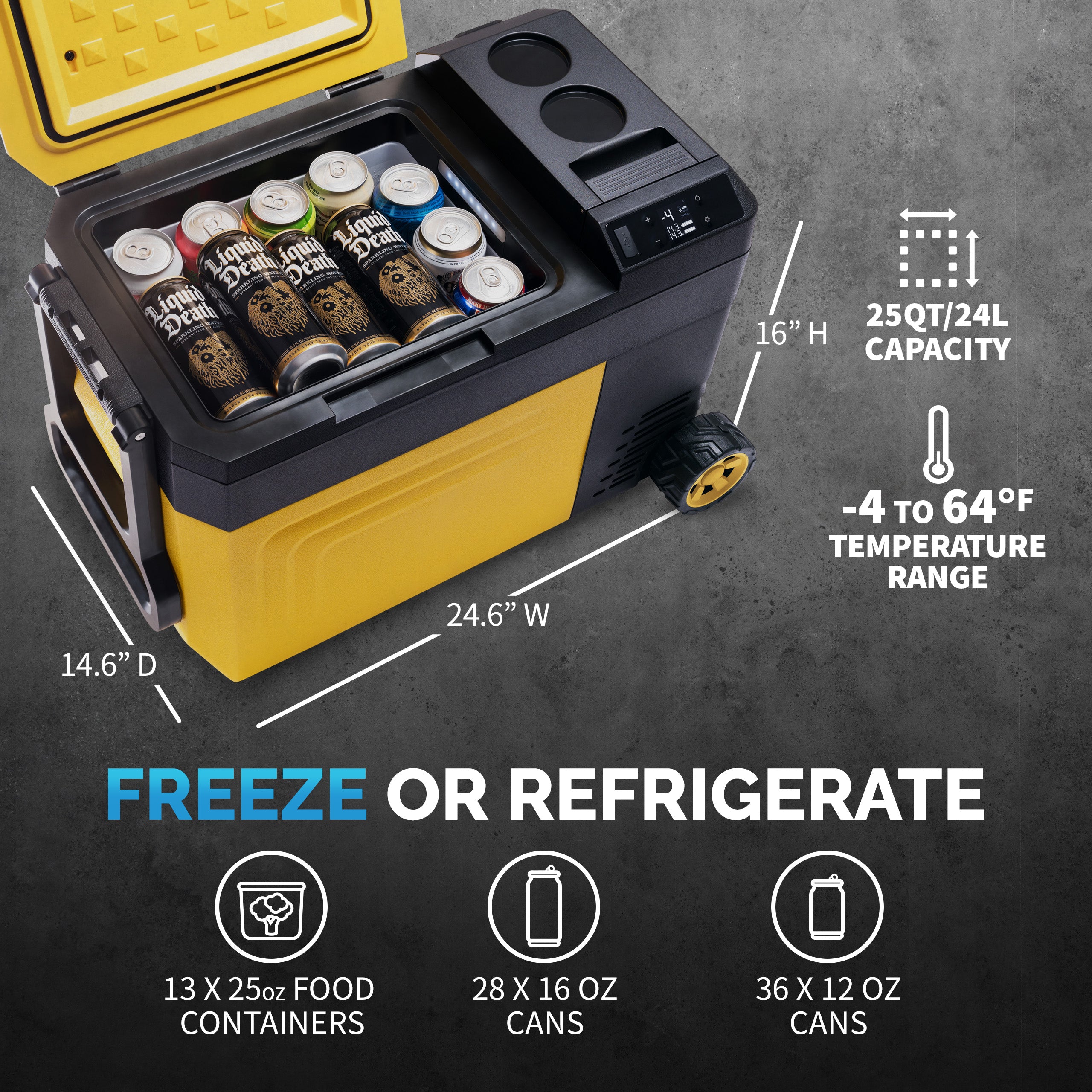 NewAir 25 qt. Jobsite Cooler Car Refrigerator Battery Powered 18/20V Dewalt/Milwaukee/Bosch/Makita Battery 12/24V Mini Fridge for Car, Camping