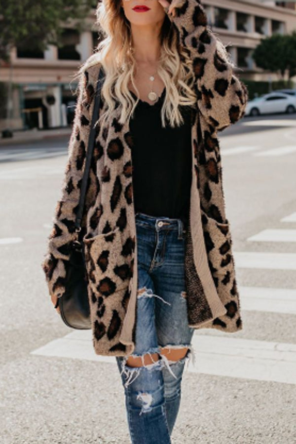 Usa collarless flap pocket leopard printed outerwear online australia summer