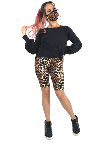 Leopard Print Biker Shorts with Hoodie