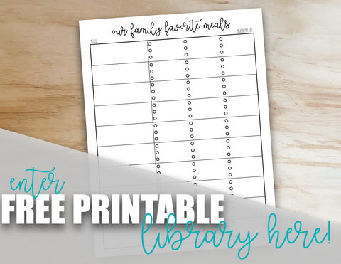 Free Printable Family Favorites Meal List