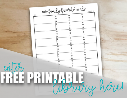 Free Family Favorites Meal Planning List printable
