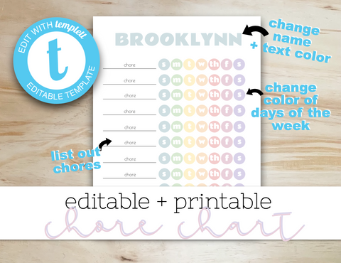 Editable Chore Chart