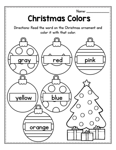 Christmas colors printable activity for preschool