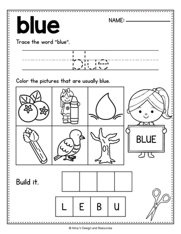 Blue color practice worksheet for preschool