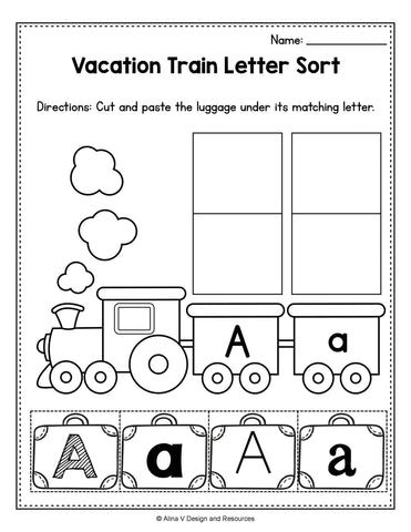 Letter sorting summer activity worksheets for preschool