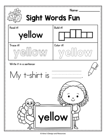 Thanksgivng Sight Words Worksheet Preschool