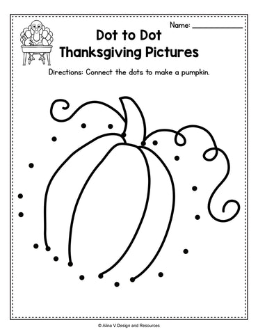 Dot to Dot Thanksgiving Preschool Worksheet