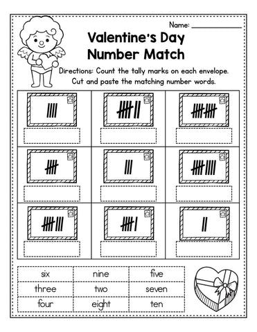 Valentine's Day number match activity for preschoolers
