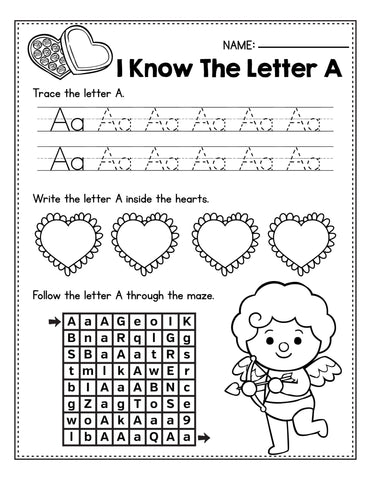 Letter A practice Valentine's Day activity for preschool