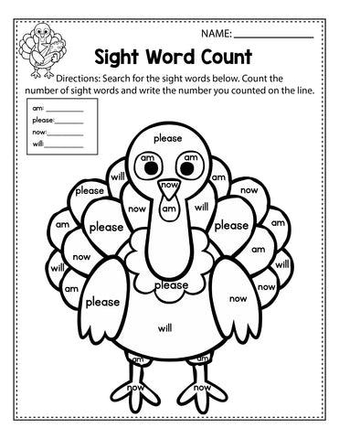 thanksgiving sight word worksheets