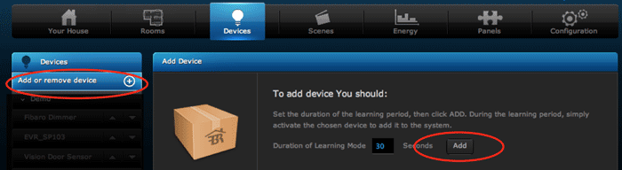 Adding devices in Fibaro HC