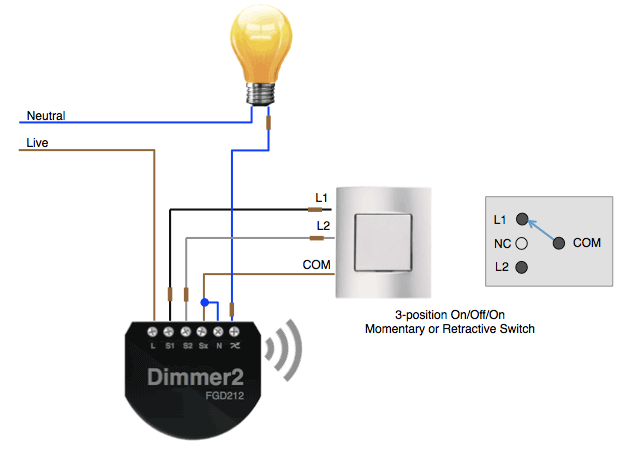 Using a 3-position switch with a Fibaro Dimmer