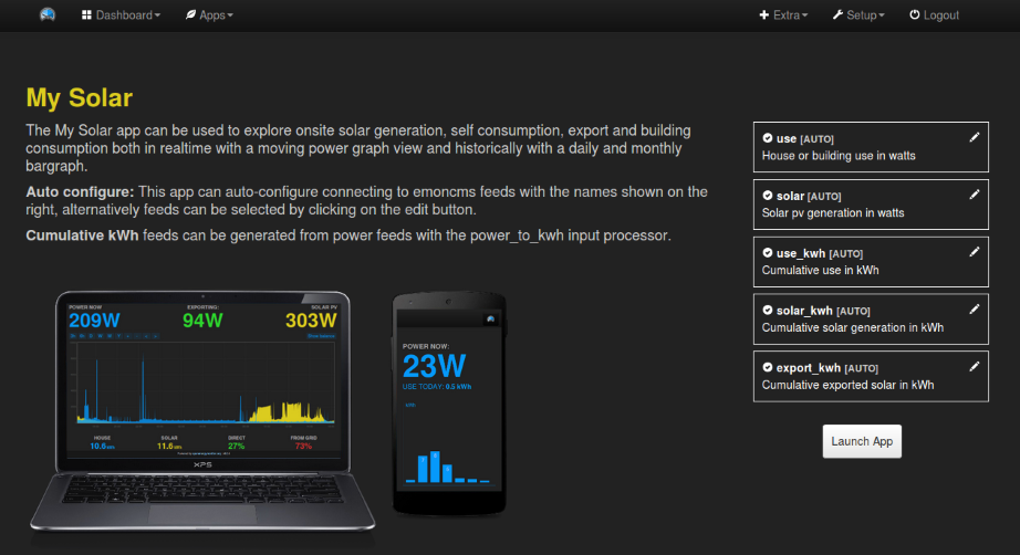 Aplikacja Emoncms My SolarPV