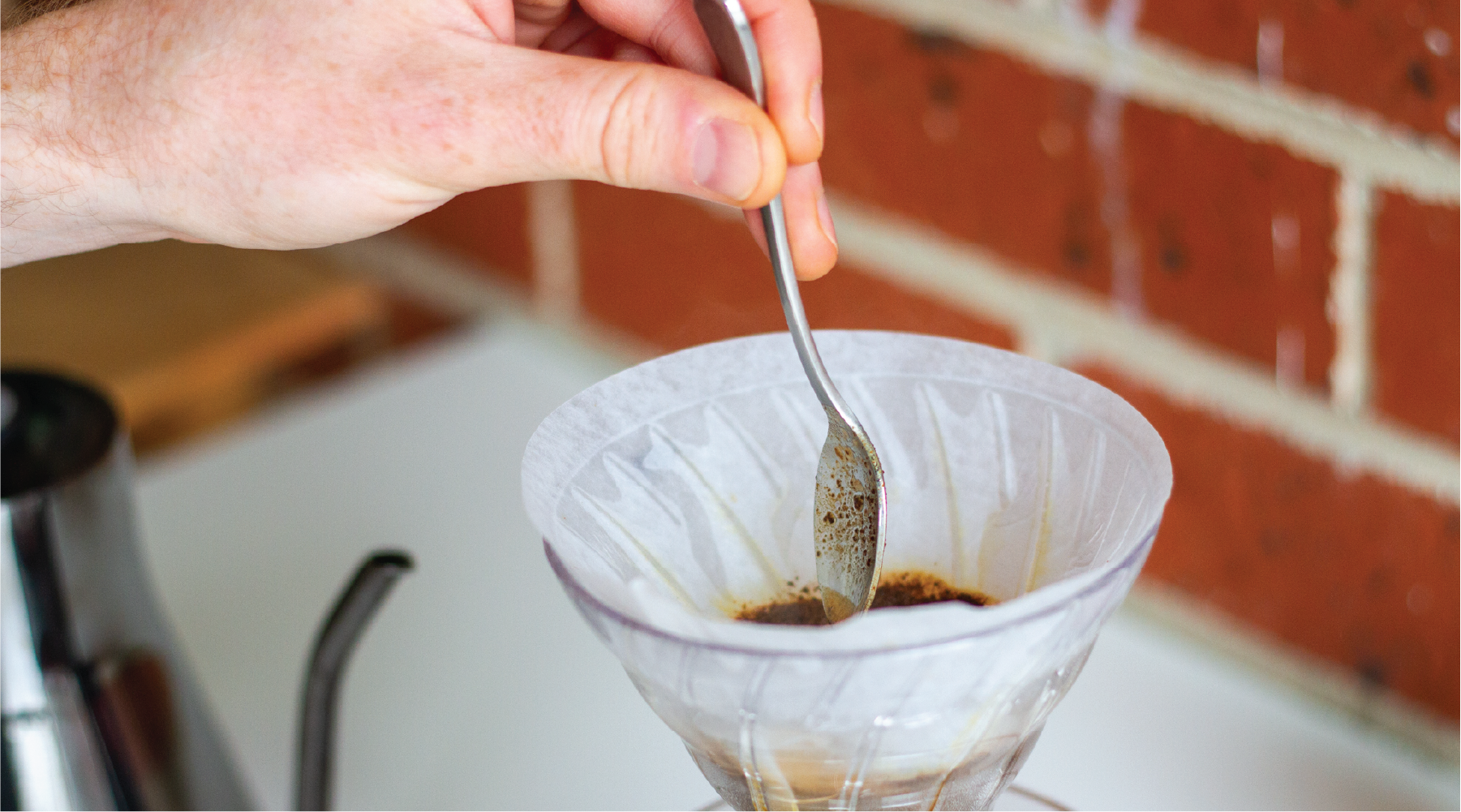 Agitating coffee grounds of a v60, made using Rumble Coffee's single origin