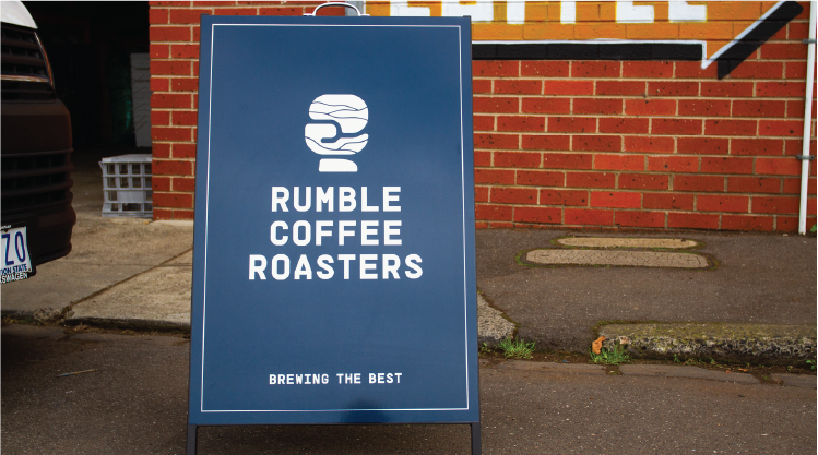 Rumble Coffee Roasters A Frame sign