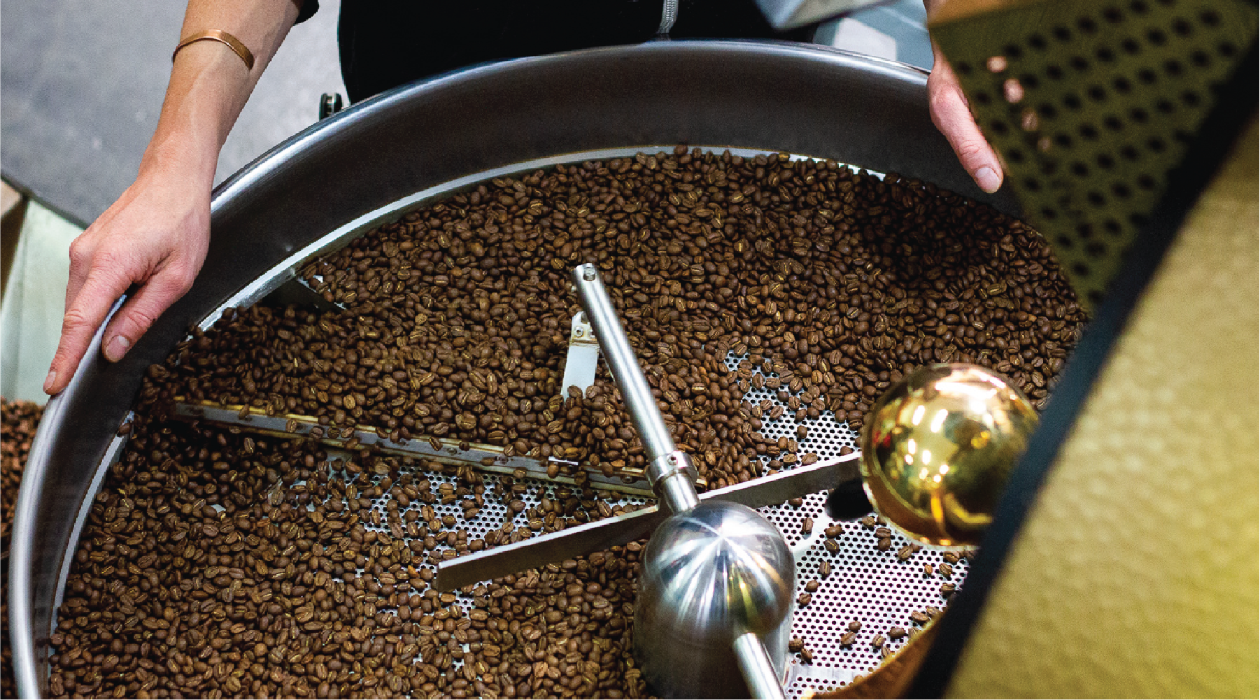 fresh coffee beans in the coffee roaster