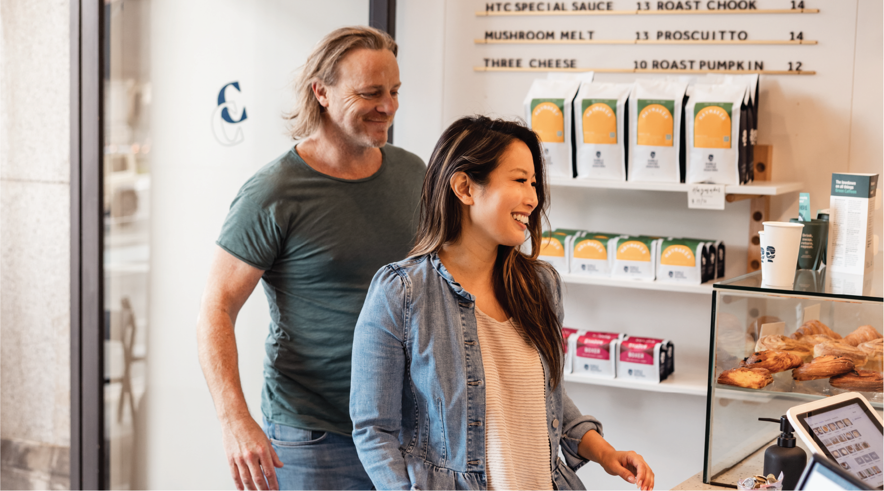 Cobbs Coffee in Ballarat, with coffee beans on the shelves