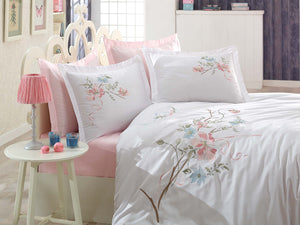 Pink Floral Embroidery Bedding Set