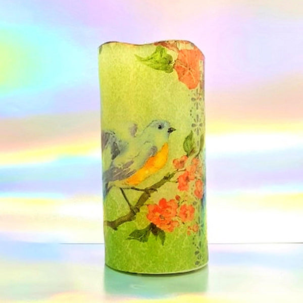 Pastel birds LED pillar candle 0