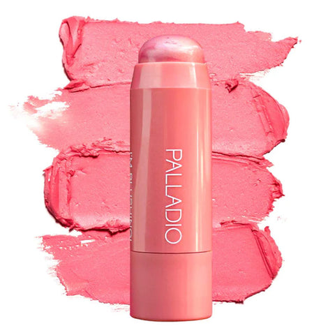 Palladio's I'm Blushing 2-in-1 Cheek & Lip Cream with swatch behind product