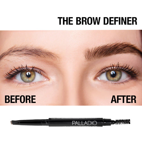 Before & After image of brows with model wearing the definer retractable Brow Pencil