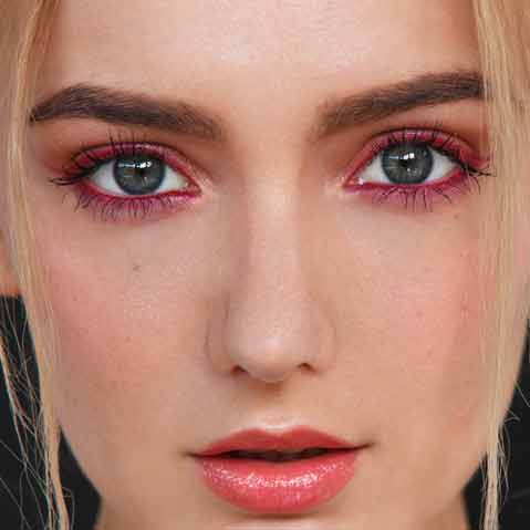 Watercolor Makeup of young blonde girl wearing eyeshadow
