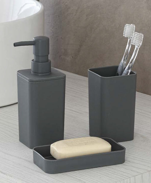 Set in Plastica Nero BAMBOO 3 pz: dispenser, portaspazzolino e portasapone  in diverse colorazioni