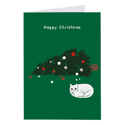 Personalised Fallen Tree Christmas Card, Funny Christmas Card, Cat Christmas Card, Ken the Cat Christmas Card