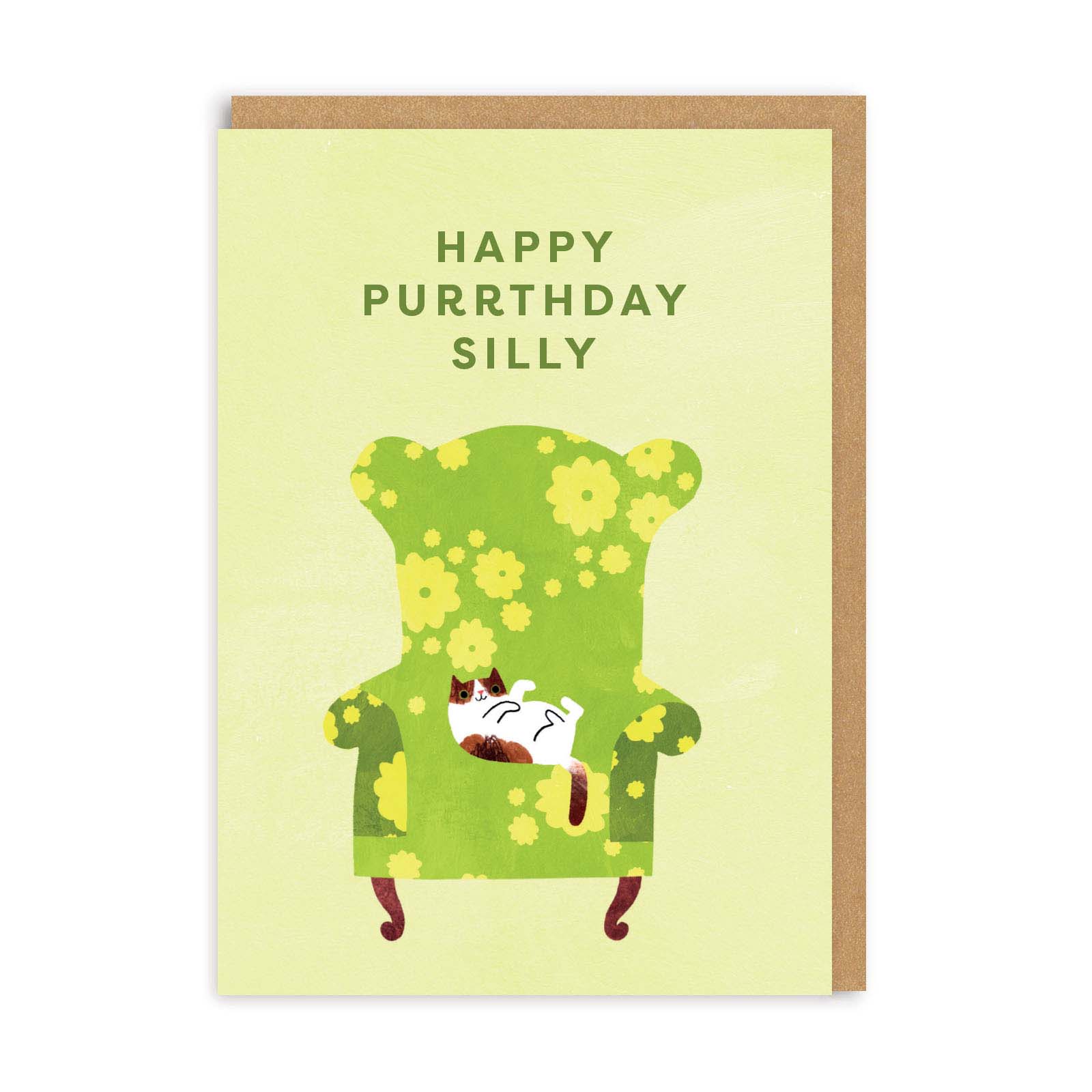Happy Purrthday Silly Green Birthday Card