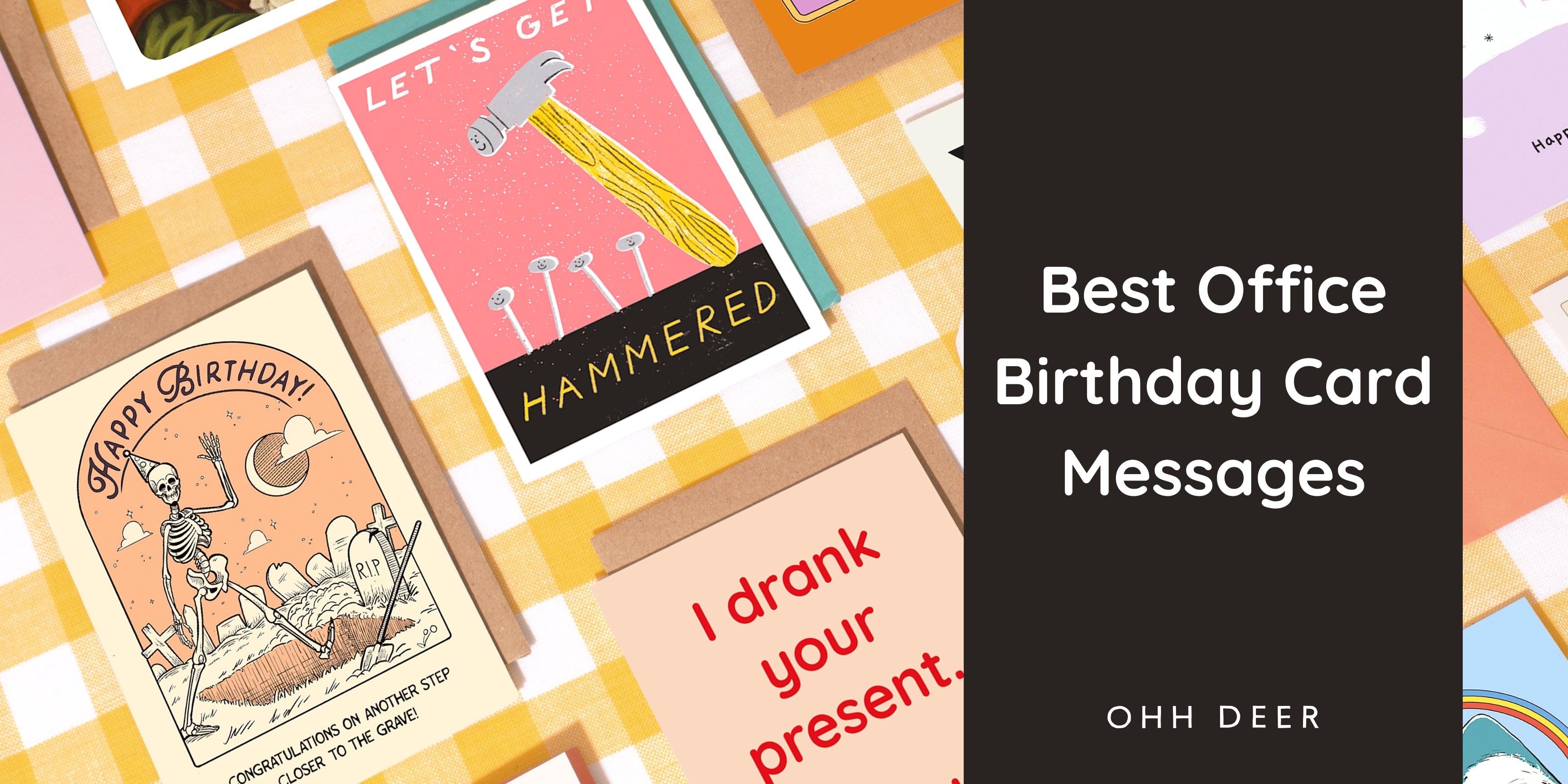 best office birthday card message ideas banner showing several birthday greeting cards