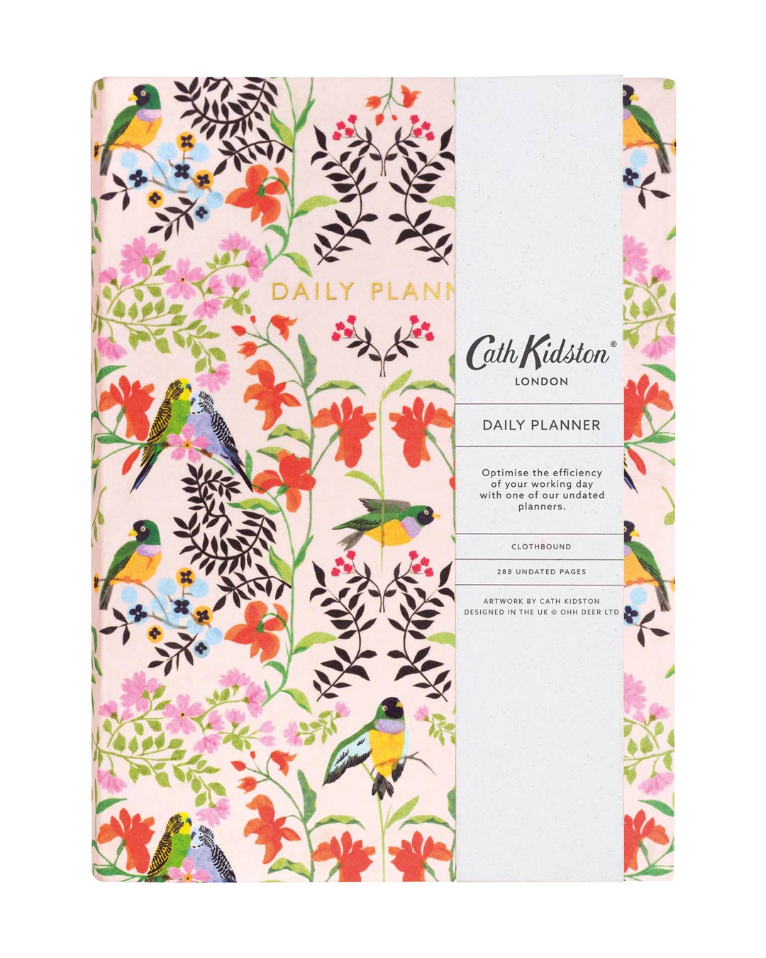 Daily Planner Notebook - Cath Kidston - Undated Productivity Journal - To Do List, Hourly Schedule, Priorities & Notes - A5 Organiser for Students, Home or Office - Bird Repeat Cream