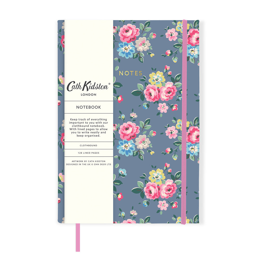 Cath Kidston Notebook | Premium A5 Illustrated Notebook | 128 Lined Pages | Slate Grey Floral | Gift for Stationery Lovers