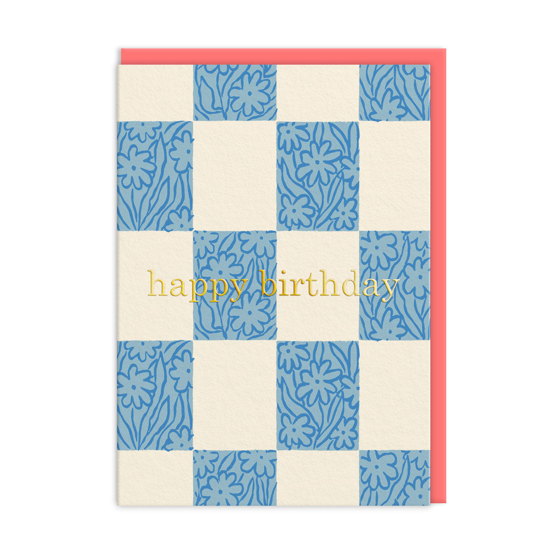 Checker floral Happy Birthday