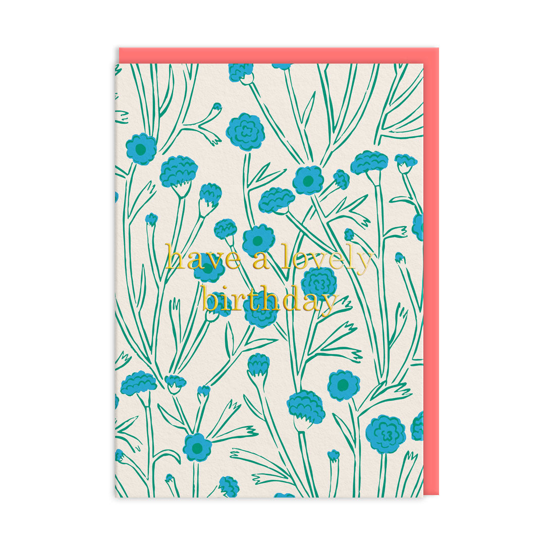 Blue Floral Have A Lovely Birthday Card