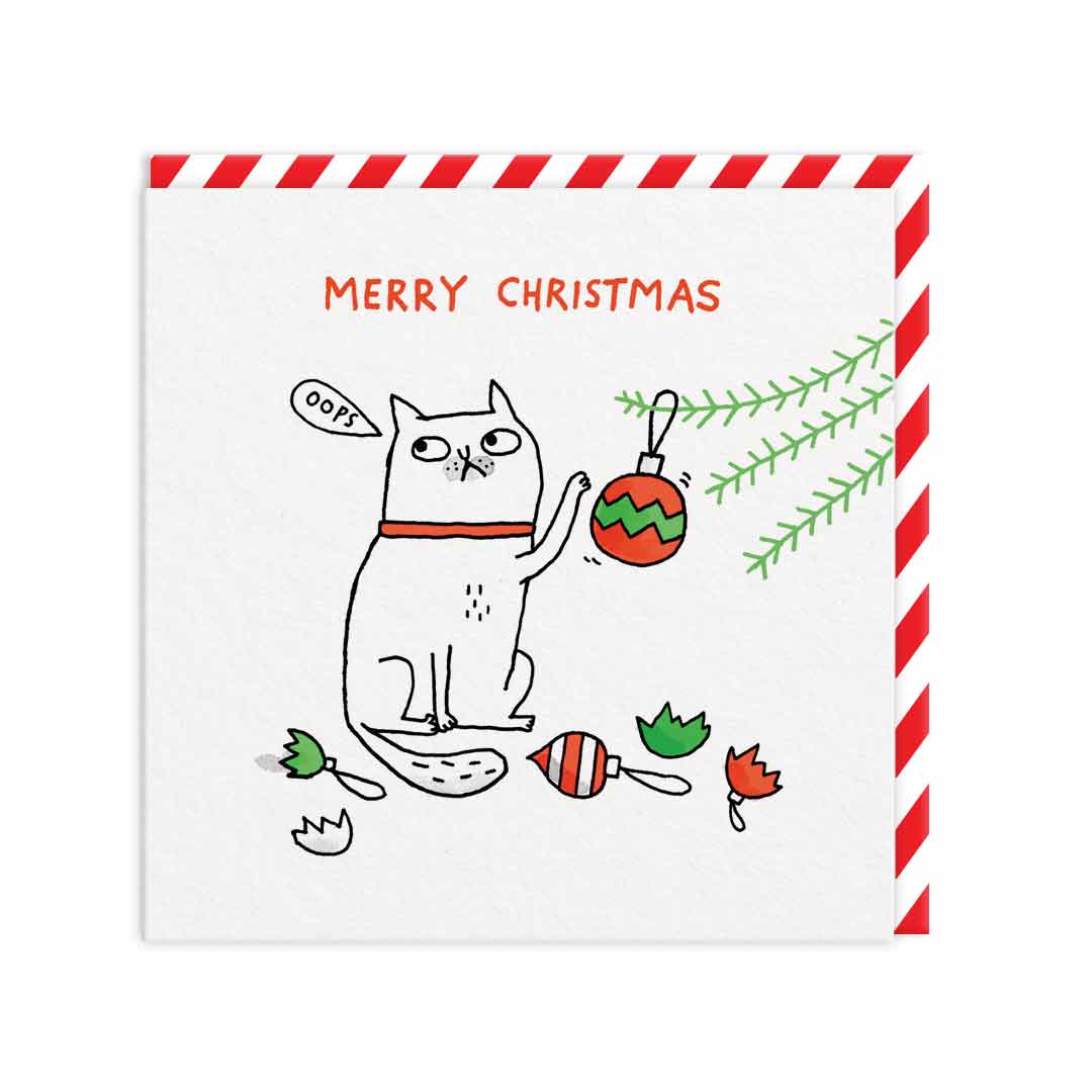 Oops Cat Merry Christmas Card, Square