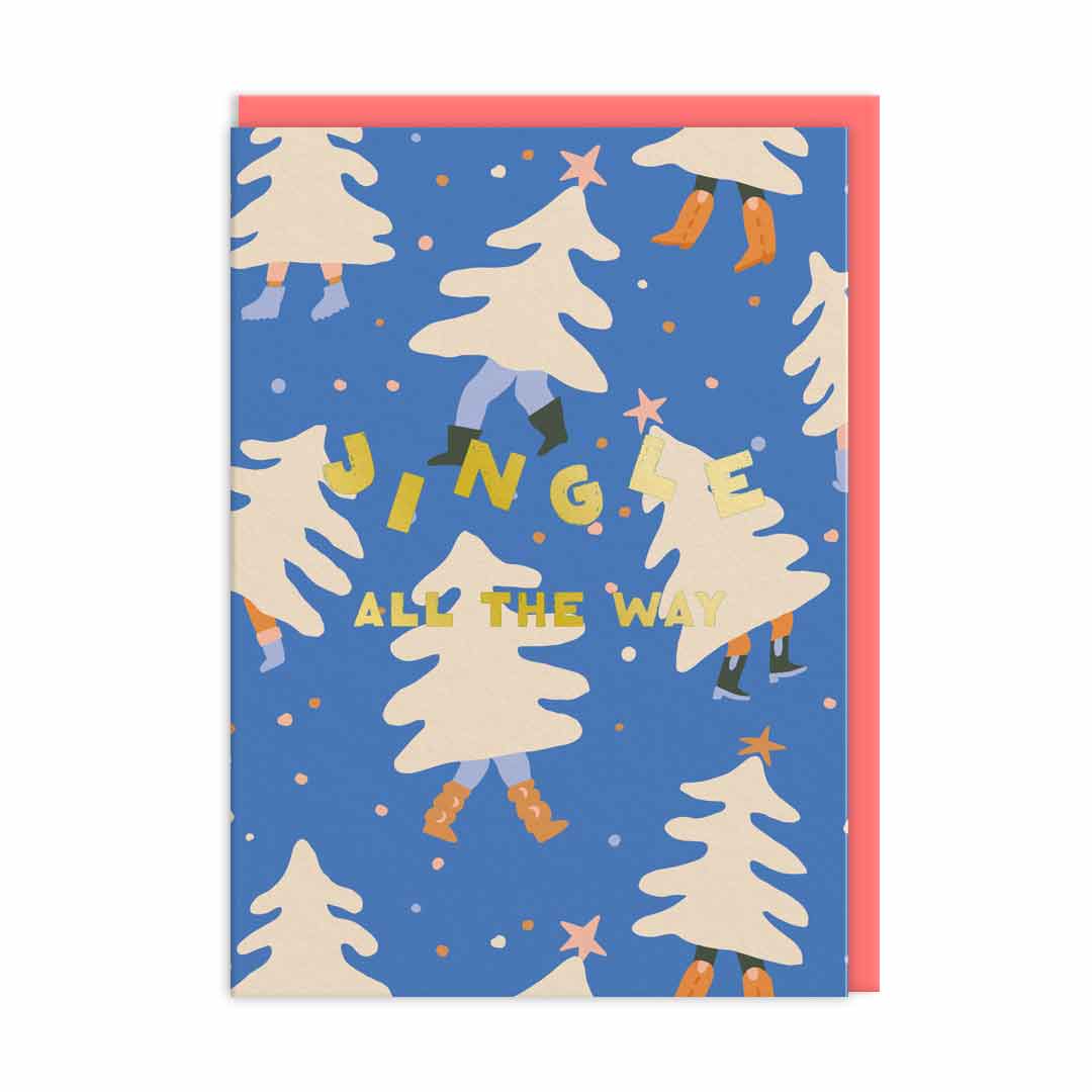 Jingle All The Way Dancing Trees Christmas Card