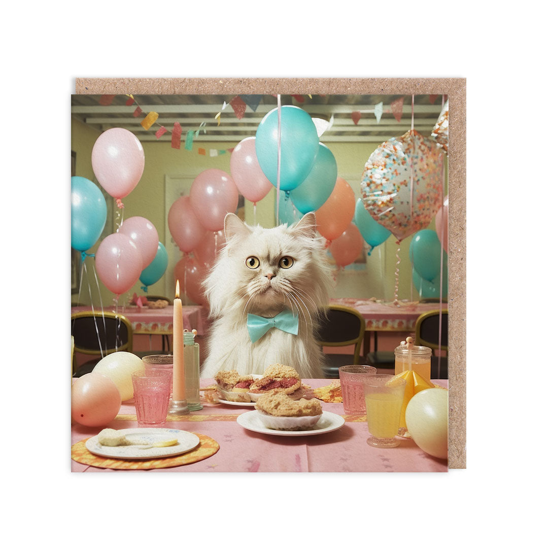 Cat At Table Birthday Card