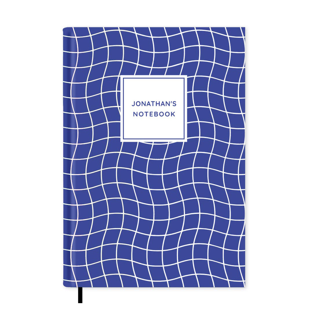Blue Wavy Check Personalised Notebook A5, Hard Cover / Plain