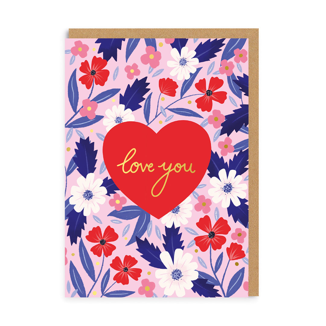 Valentine’s Day | Floral Valentines Card For Her or Him | Love You Floral Greeting Card | Ohh Deer Unique Valentine’s Card | Artwork by Ohh Deer | Made In The UK, Eco-Friendly Materials, Plastic Free Packaging