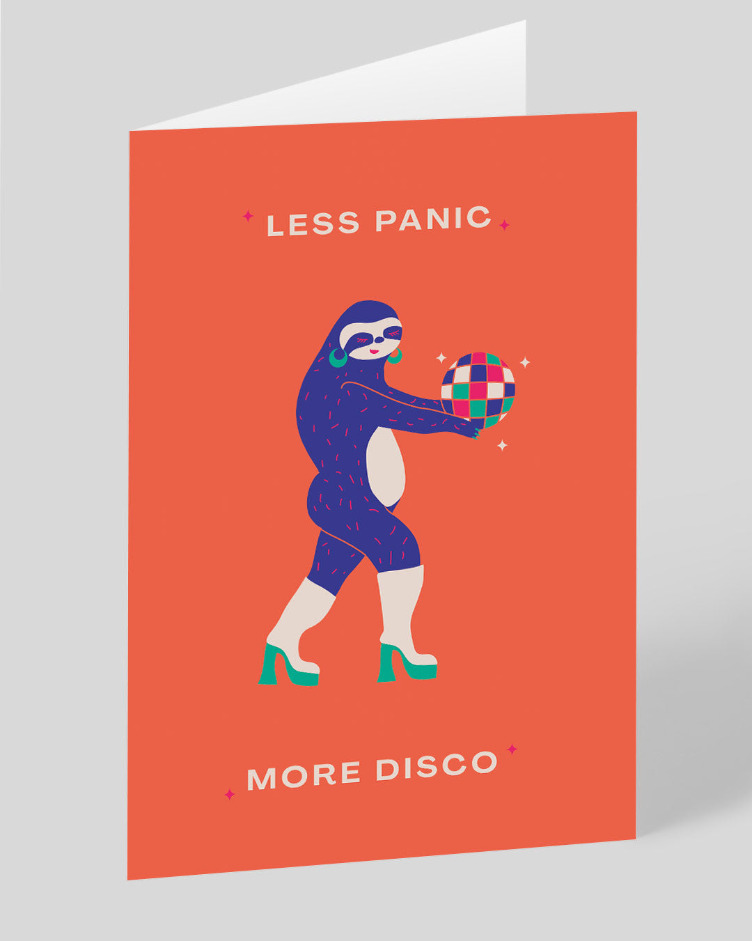 Funny Birthday Card Less Panic More Disco Sloth Greeting Card