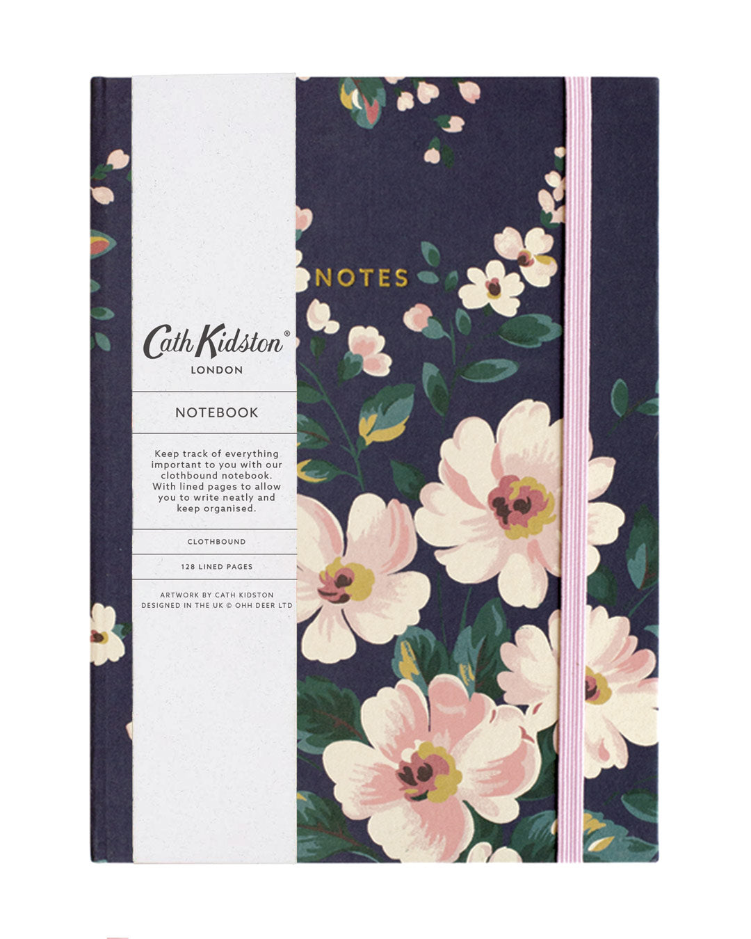 Cath Kidston Notebook | Premium A5 Illustrated Notebook | Navy Floral | 128 Lined Pages | Gift for Stationery Lovers