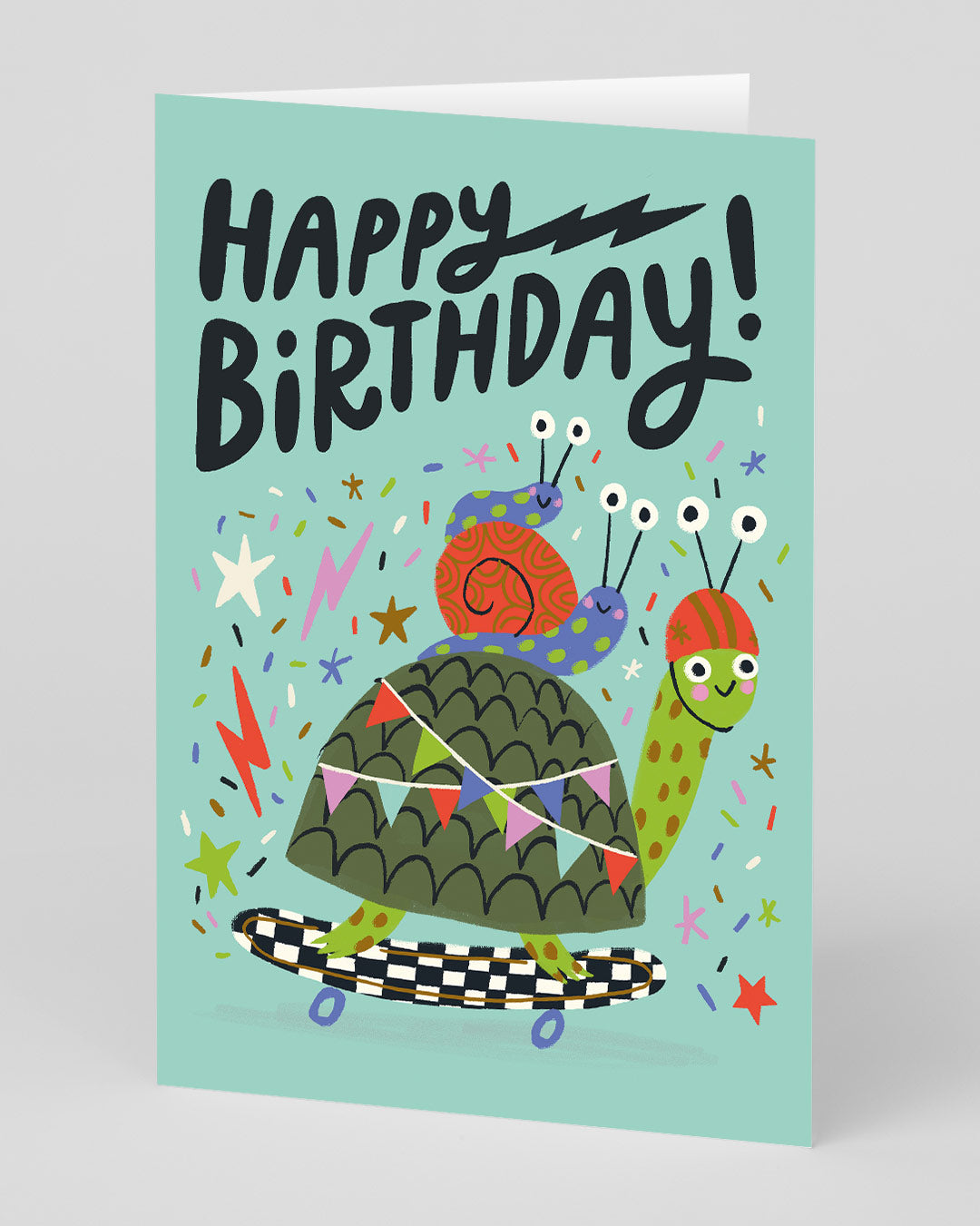 Birthday Card Turtle and Snail Skateboard Birthday Card
