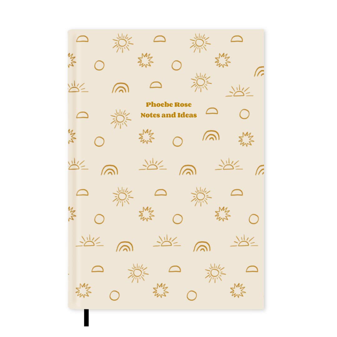 Bohemian Sun & Moon Personalised Notebook A5, Hard Cover / Dotted