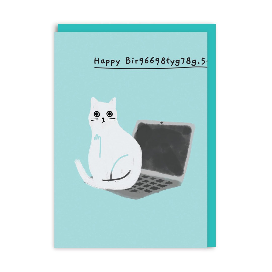 Funny Cat Happy Birthday Card | Perfect Card For Cat Lovers | Ohh Deer x Ken The Cat | Eco-Friendly Greeting Cards | Laptop Cat