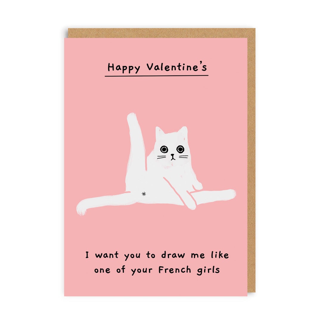 Valentine’s Day | Funny Valentines Card For Cat Lovers | Draw Me Like One Of Your French Girls Valentine’s Day Card | Ohh Deer Unique Valentine’s Card for Him or Her | Artwork by Ken the Cat | Made In The UK, Eco-Friendly Materials, Plastic Free Packaging