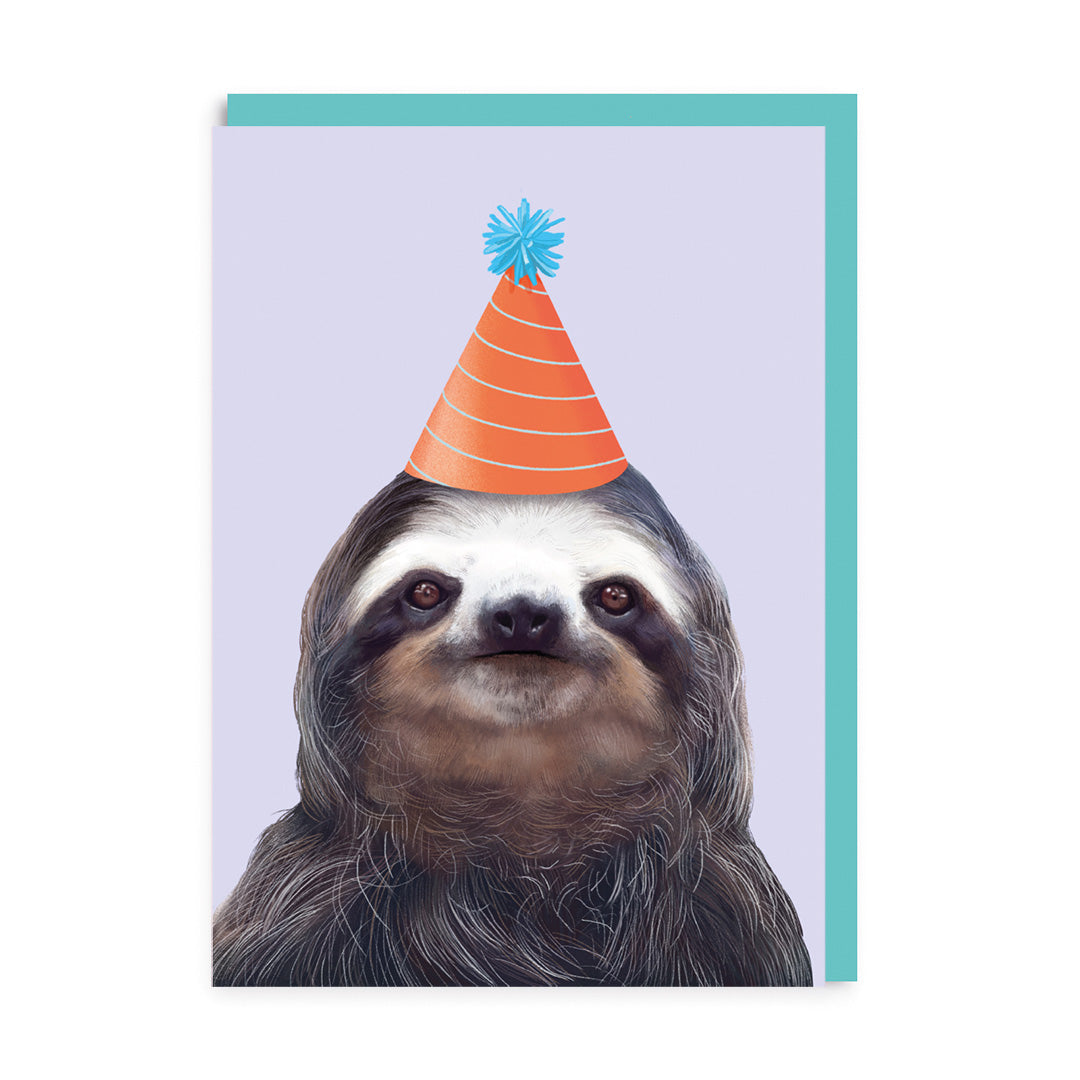 Birthday Card Party Hat Sloth Greeting Card